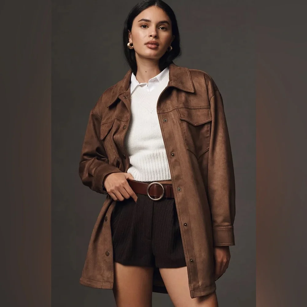 The Tillie Relaxed Faux-Suede Shacket by Pilcro - Picture 2 of 4